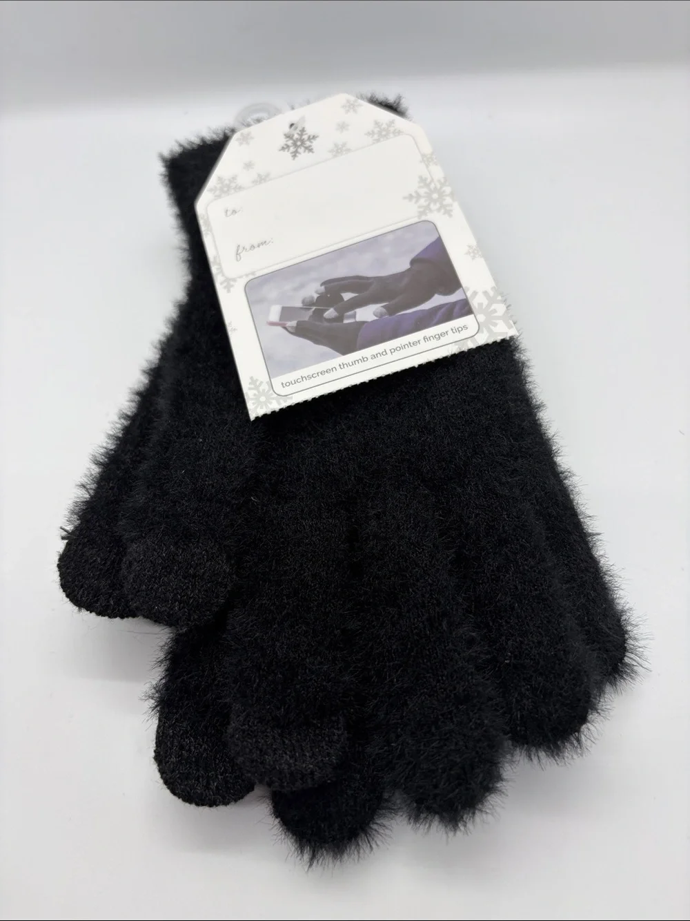 Black Fuzzy Touchscreen Gloves for Women